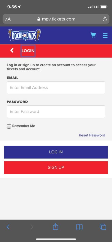 Log in to access your tickets from your phone