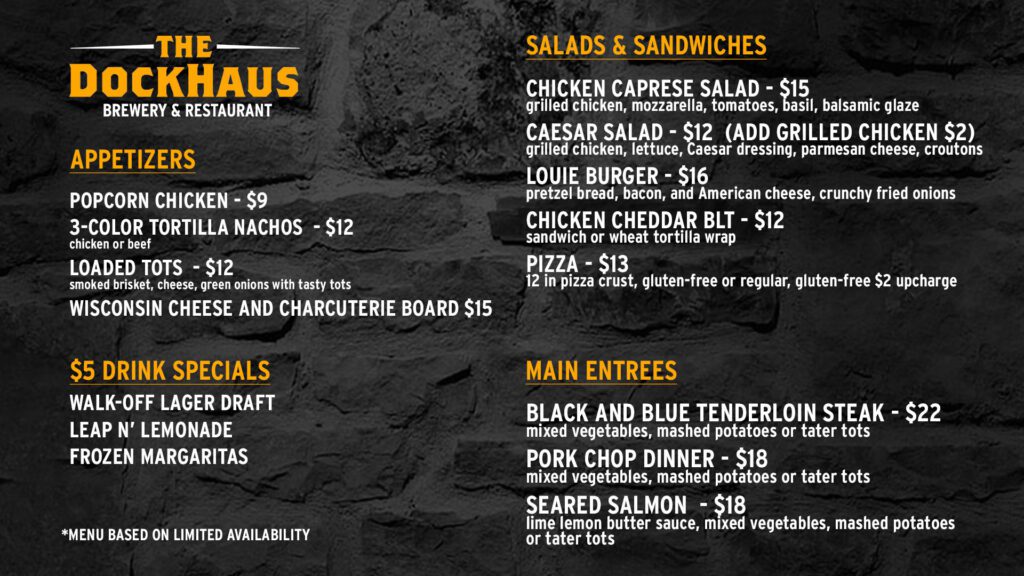 DockHaus Menu for October at WBC Park